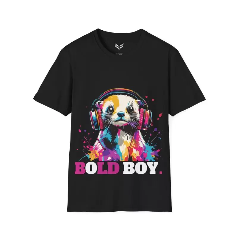 a black shirt with a picture of a panda wearing headphones