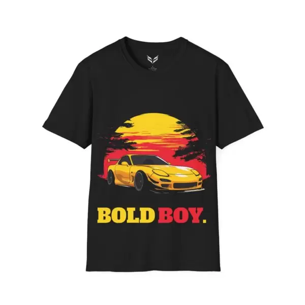 a black shirt with a yellow car on it