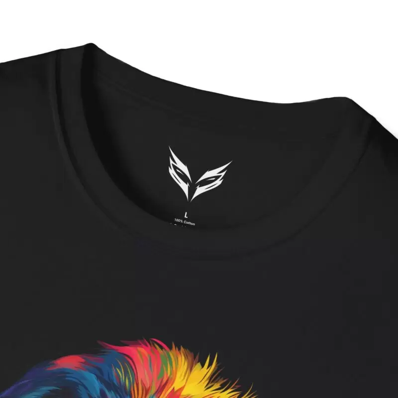 a black shirt with a colorful design on it