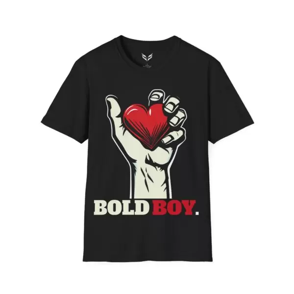 a black t-shirt with a hand holding a heart