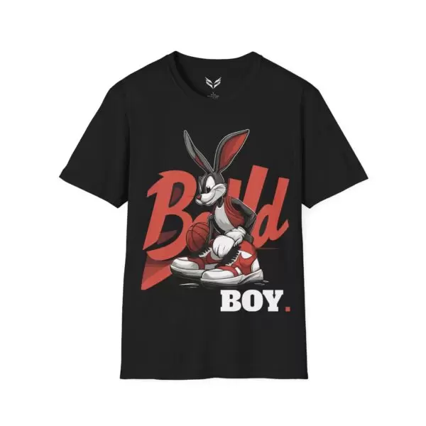 a black t-shirt with a cartoon character on it