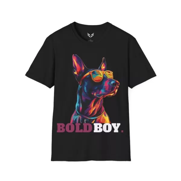 a black t-shirt with a dog on it