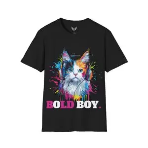 a black t-shirt with a cat on it